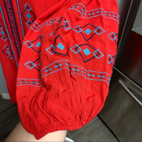 HAYDEN LOS ANGELES BOHO EMBROIDERED DESIGN SELF TIE FRONT BLOUSE SIZE L - Picture 9 of 13